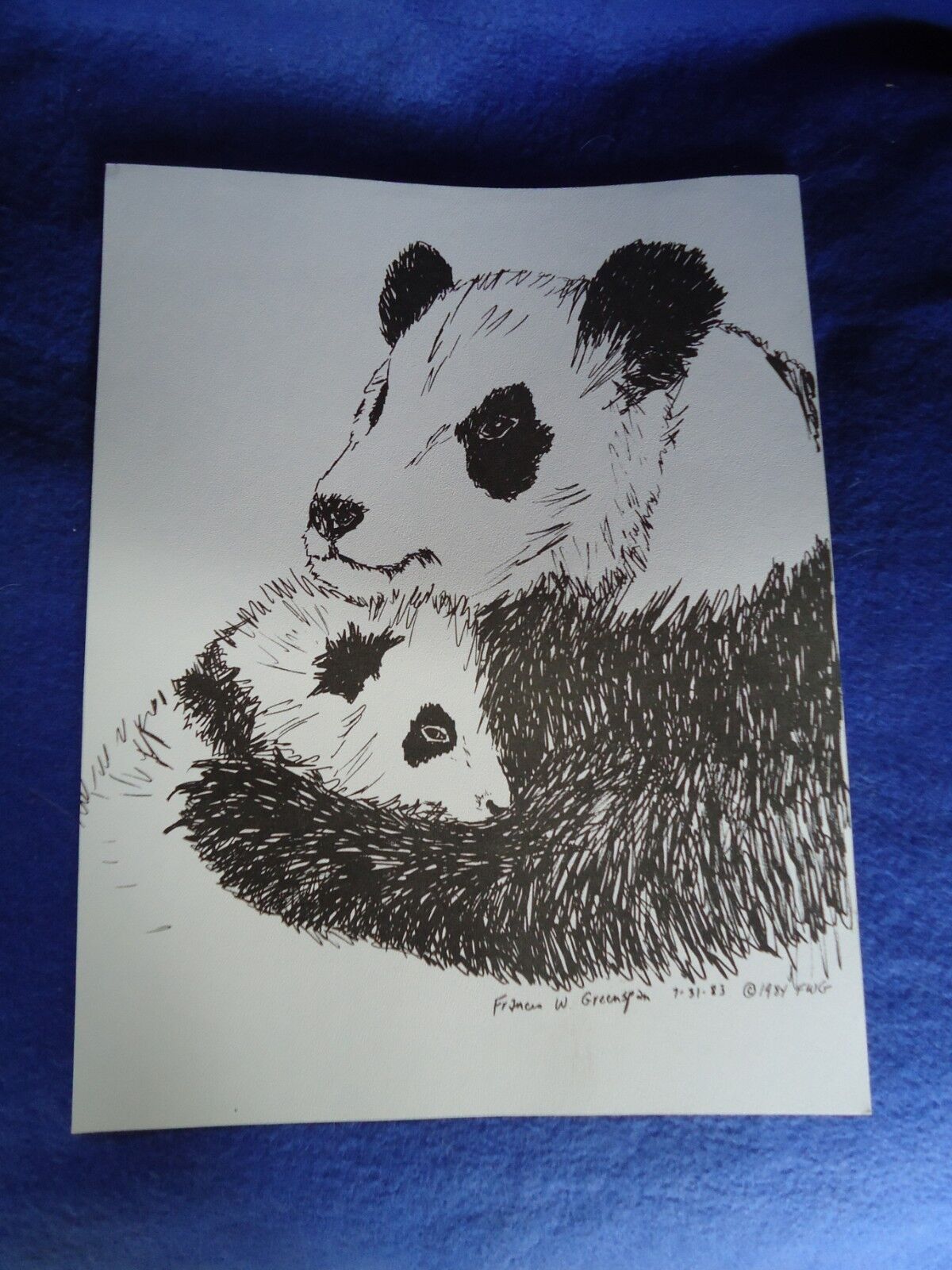 Panda Mom And Baby Large Print 8-1/2x11 Ready For Framing